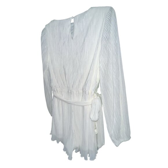 Lulus Plissed to Be Here White Plisse Balloon Sleeve Romper Sz Small White Long - Picture 15 of 16